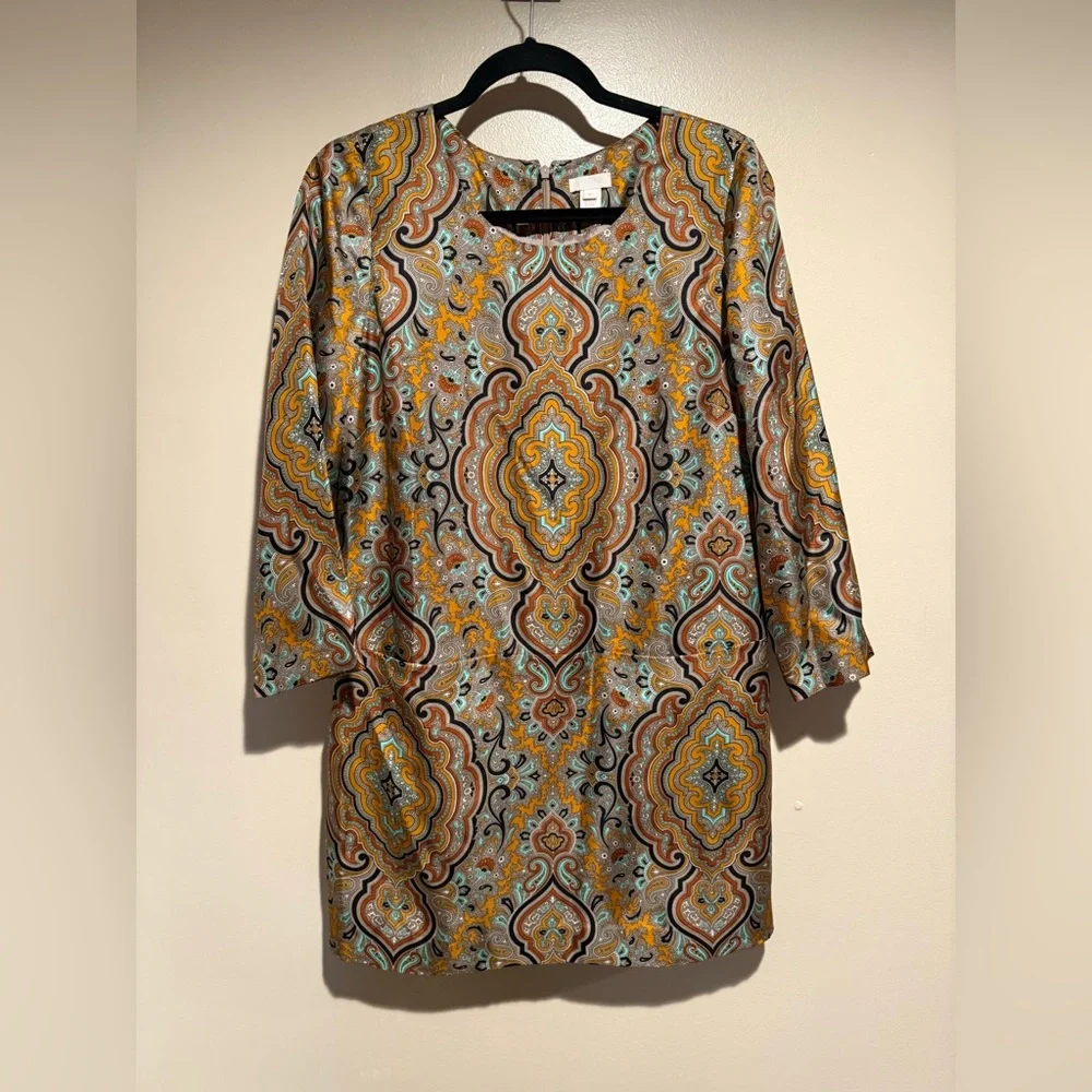 J. Crew Paisley Mini Dress in Mustard, Teal, Brown
